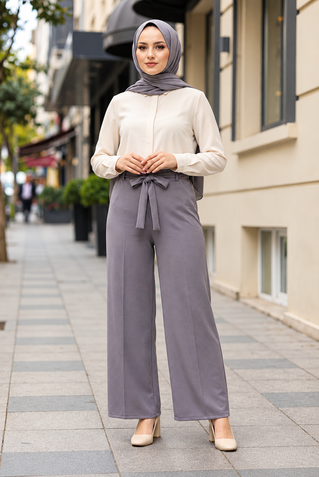 Beli Lastikli Kuşaklı Bol Paça Double Pantolon