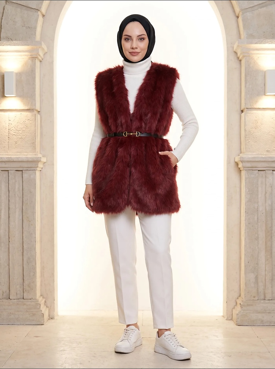 Kemerli Astarlı Lolita Kürk Yelek