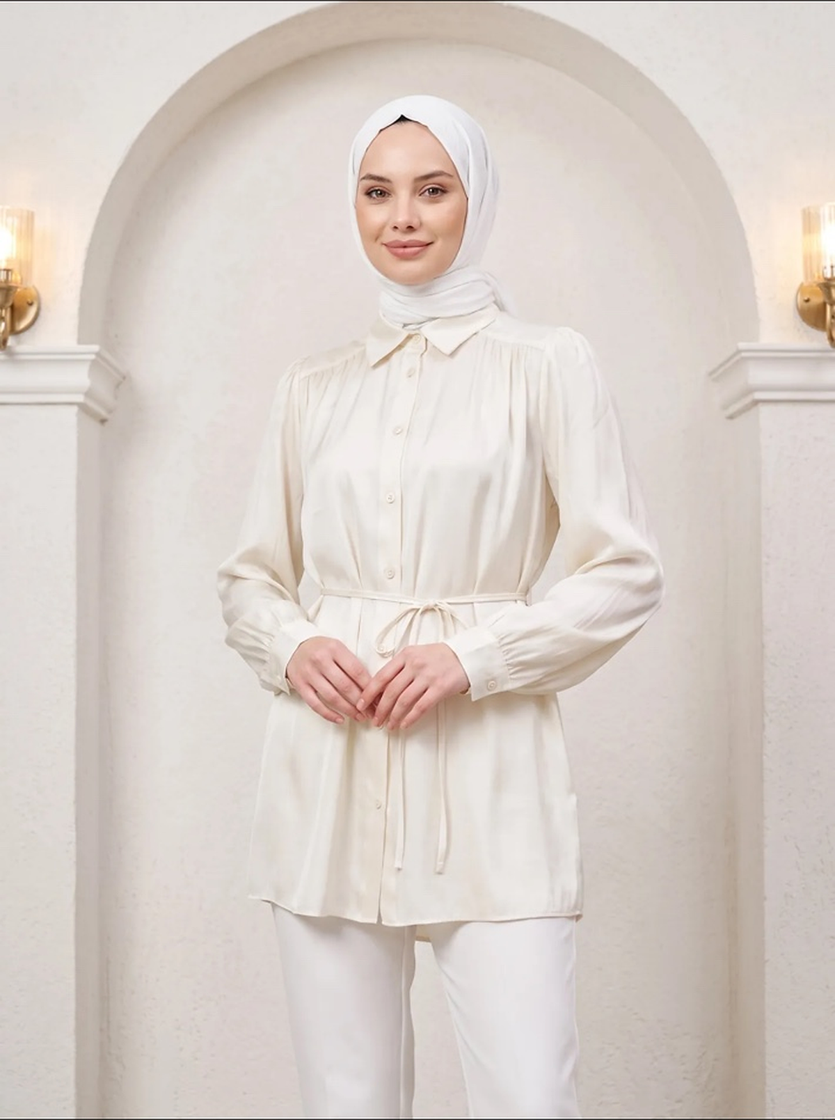 Robadan Büzgülü Bağcıklı Terikoton Tunik